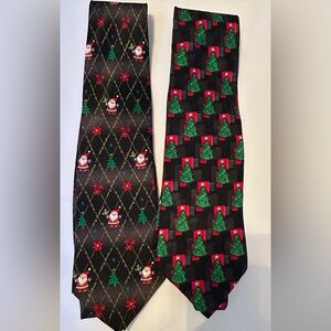 2 Hallmark Holiday Traditions Christmas Trees And Santa Mens‎ Necktie All Silk